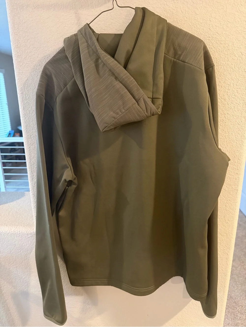 adidas Olive Green Hooded Pullover with Neon Accents